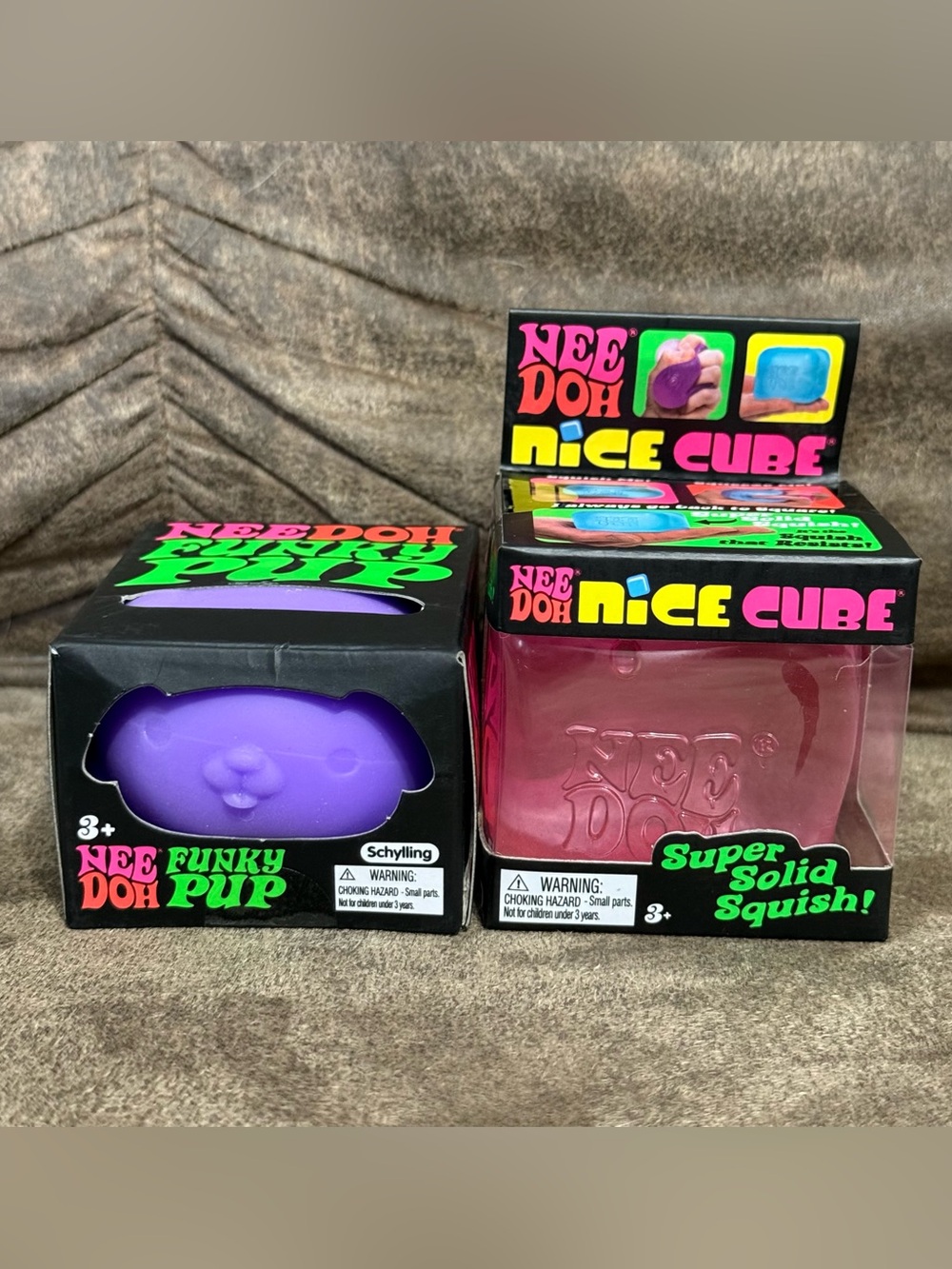 NEW NeeDoh Funky Pup PURPLE & Nee Doh Nice Cube PINK Viral Squishy AUTHENTIC